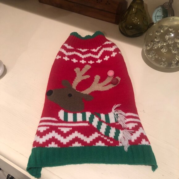 Dog Pet Apparel Pup Crew Holiday Reindeer Colorful Sweater Size Medium - Picture 3 of 6